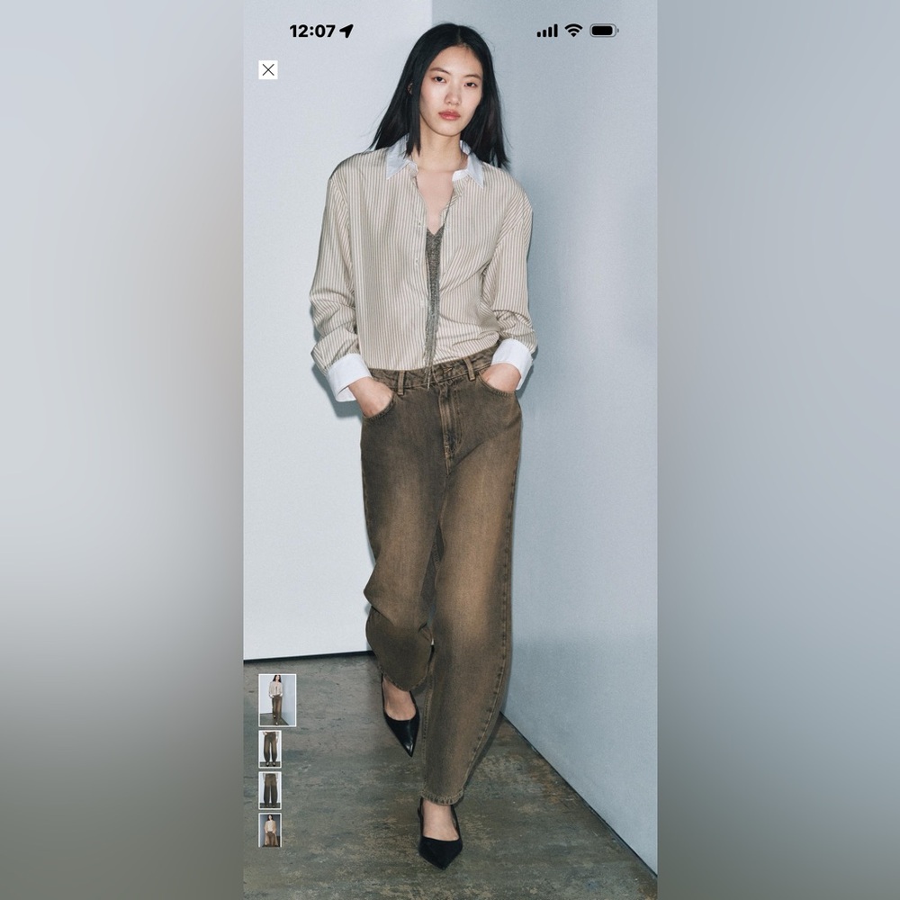 Zara Brown curved leg/skinny Barrel Leg Women's Denim Pants
